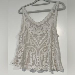 Love Tree Boho Lace Tank MEDIUM Embroidered White Flowy Top Cream